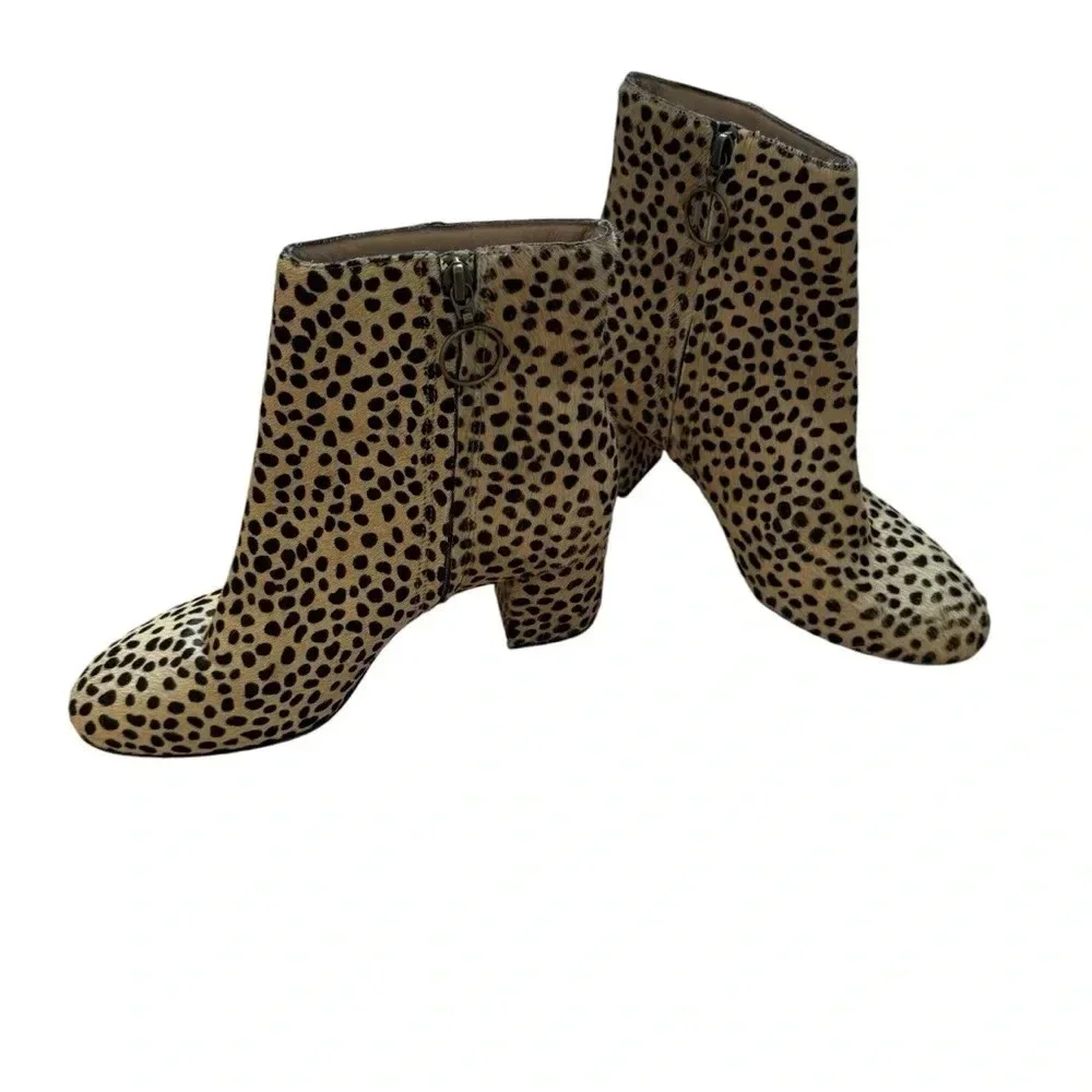 Able Cheetah Hair Celina Leather Ankle Booties Block Heel Size 7